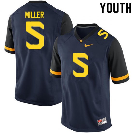 Youth West Virginia Mountaineers NCAA #5 Dreshun Miller Navy Authentic Nike Stitched College Football Jersey XI15L64TI